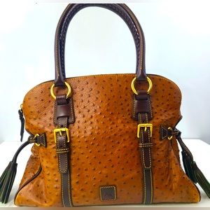 Dooney & Bourke BRWN XLG Ostrich Leather Domed buckled Valencia EUC retail $548